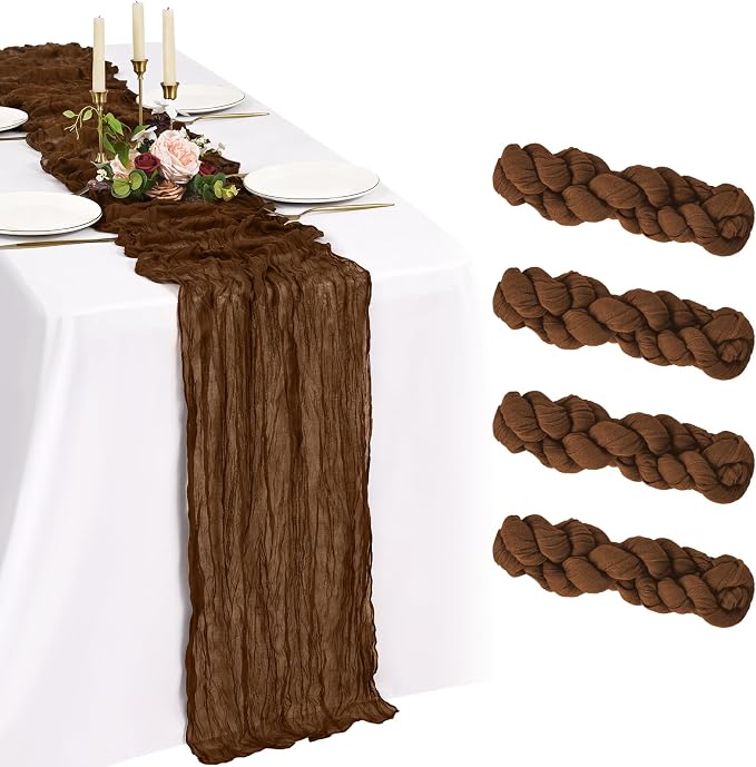 4 Pack Cheesecloth Table Runner 10FT Brown Table Runner Boho Gauze Cheese Cloth by Showgeous