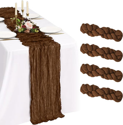 4 Pack Cheesecloth Table Runner 10FT Brown Table Runner Boho Gauze Cheese Cloth by Showgeous