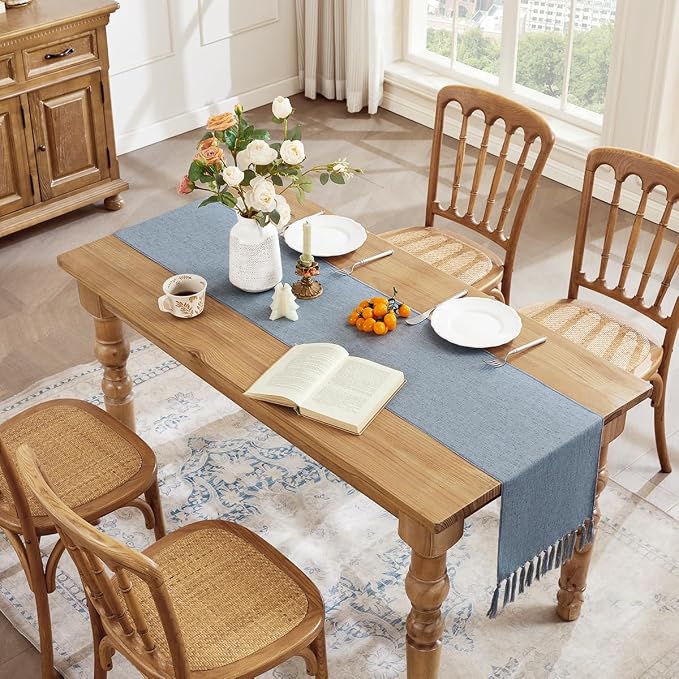 Cotton Linen Table Runner, 13x60 Inch, Dusty Blue - Image 7