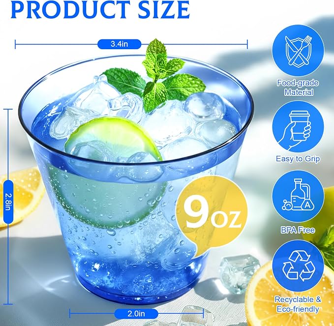 Glowserve 9 OZ Royal Blue Disposable Plastic Cups Cocktail Cup 50 Pack | Fancy - Image 4