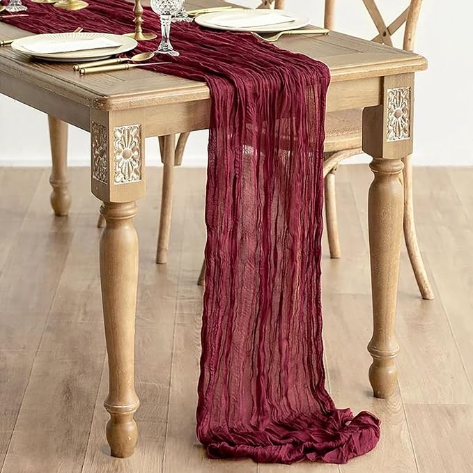 3Pack Burgundy Cheesecloth Table Runners 17 x 108 inch Sheer Table Runner | - Image 7