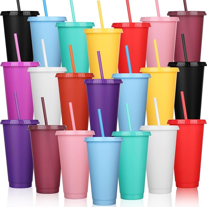 Honeydak 30 Pack Tumbler with Straw and Lid Bulk Cups by Honeydak