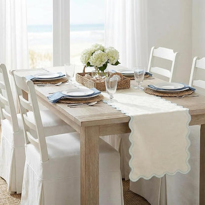 Cream Table Runner 15 x 70 Inch, Modern Farmhouse Scalloped Dresser Runners - Image 7