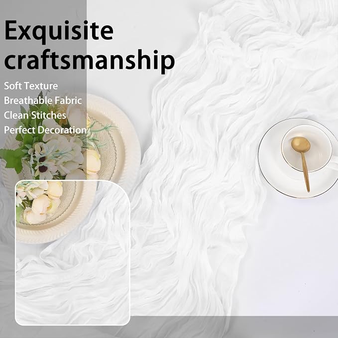 8 Pack White Cheesecloth Table Runner 17x108 inch Boho Gauze Cheese Cloth Table - Image 7