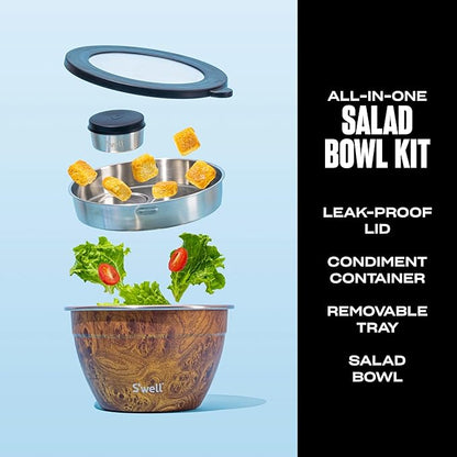 S’well Stainless Steel 64oz Salad Bowl Kit, Teakwood Finish, Includes 2oz - Image 2