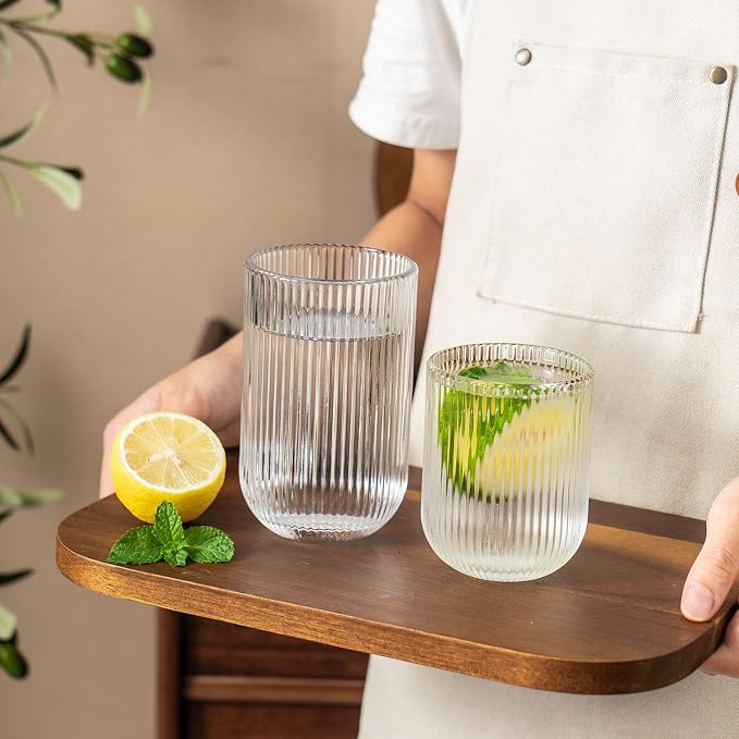 Ribbed Drinking Glasses 6pcs, Rocks Drinking Glasses 12oz and 10oz, Tumbler - Image 8