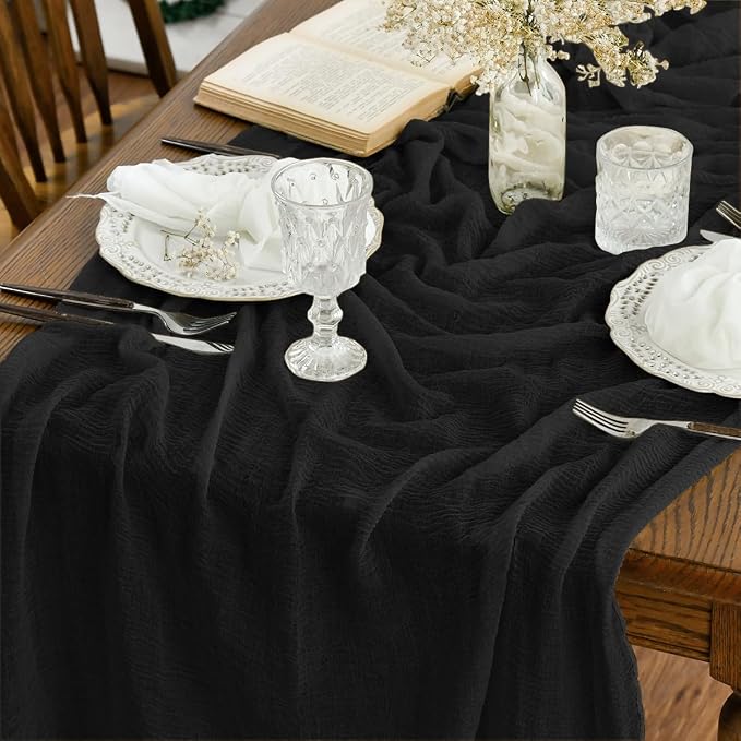 Artoid Mode Boho Cheesecloth Gauze Black Wedding Table Runner, 120 Inch by ArtoidMode