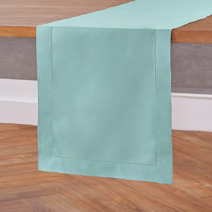 Solino Home Cotton Linen Dining Table Runner Pastel Turquoise, 14 x 72 in | - Image 2