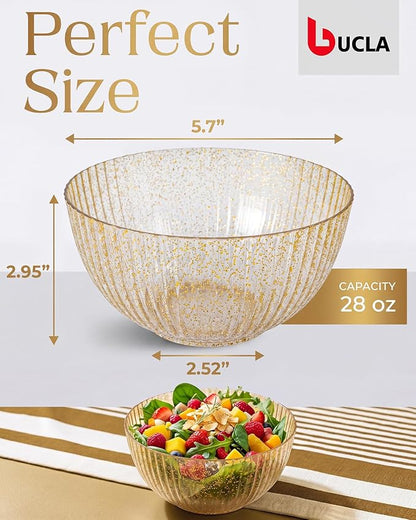 bUCLA 12 PCS Plastic Cereal Bowls Set - 28 Oz Gold Glitter Disposable Vertical - Image 2