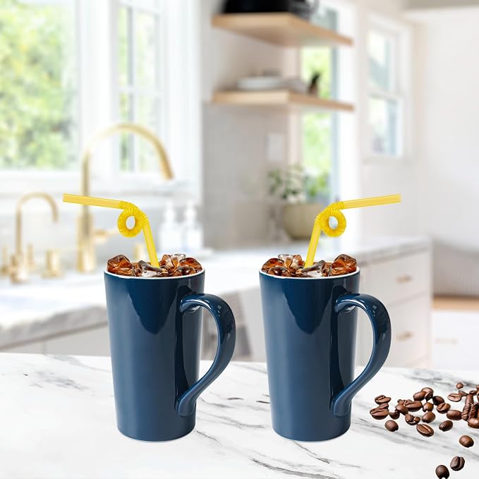 20 OZ Simple Pure Blue Mug Plain Large Tall Ceramic Milk Tea Coffee Mug - Image 4