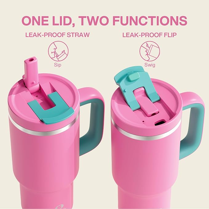 ENCOOL 32 oz Tumbler with Handle and Straw: Stainless Steel Insulated Tumbler - Image 3