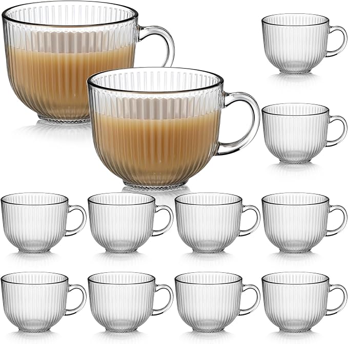12 Pack Glass Coffee Mugs with Handles, 12 Ounces Glass Breakfast Mugs Bulk by Unknown