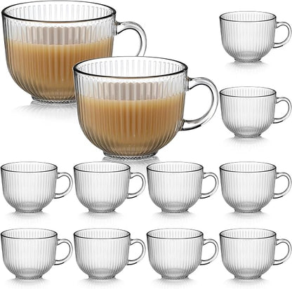 12 Pack Glass Coffee Mugs with Handles, 12 Ounces Glass Breakfast Mugs Bulk by Unknown