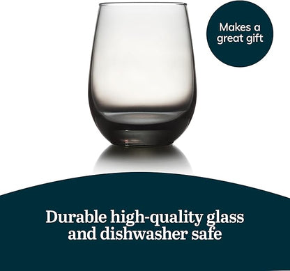 Libbey 231SM Stemless Wine Glasses Set of 12, Moonstone Grey, Restaurant Quality Red and White Wine Glasses, Drinking Glasses Set for Large Gatherings