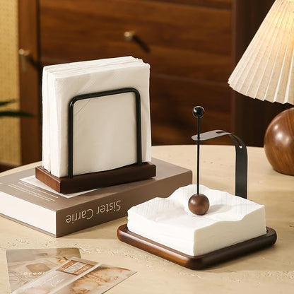 Napkin Holder with Wooden Base and Black Metal Frame, Modern Style - Image 8