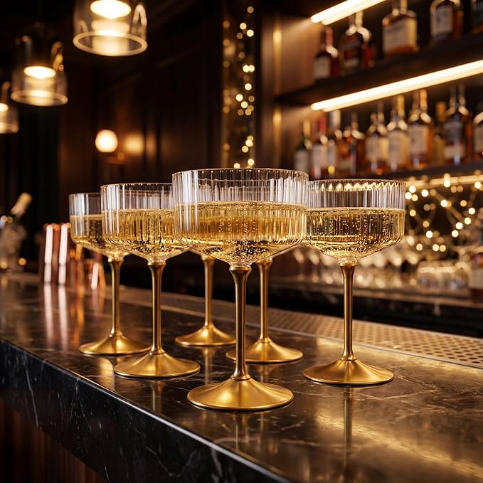 LIYH 20pcs Plastic Martini Glasses Disposable 10 Oz Clear and Gold Plastic Cups - Image 3
