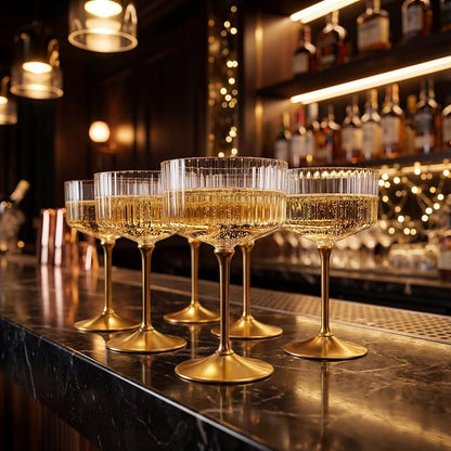 LIYH 20pcs Plastic Martini Glasses Disposable 10 Oz Clear and Gold Plastic Cups - Image 3