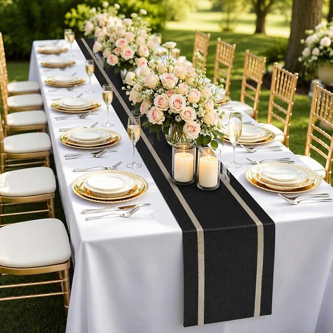 FAVE Woven Vinyl Table Runner Black Table Runner Woven - Image 2