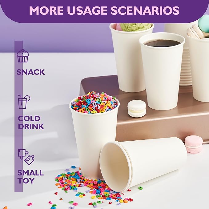 16 oz White Paper Coffee Cups, Disposable Hot Drink Cups - Image 3