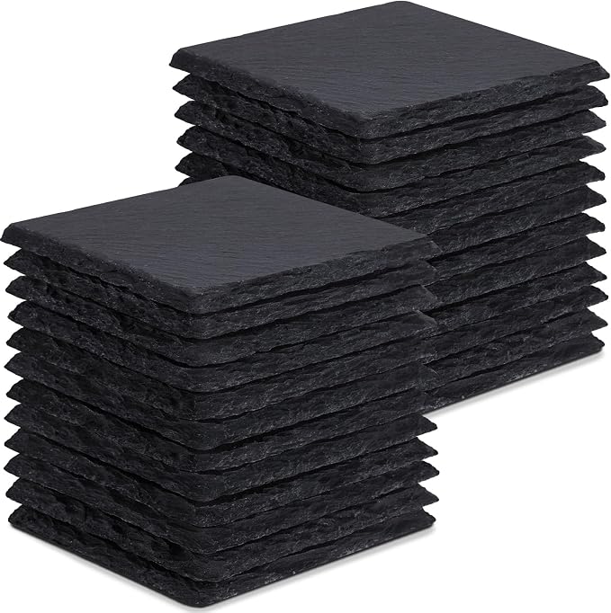 24 Pieces Slate Drink Coasters, GOH DODD 4 Inch Black Coasters Stone Coaster Set by GOHDODD
