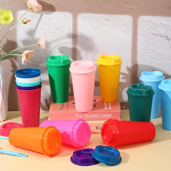 14 Reusable Cups with Lids, 16 oz Travel Coffee Cups, Bulk Coffee Cup - Image 4
