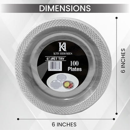 6 Inch Clear Plastic plates - Flexible 100 Pack clear plastic plates for Dessert, Appetizers, BBQ, Party, Travel, and Events - Microwave Safe, Recyclable & Disposable Plates