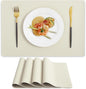 MOSAYT Vinyl Placemats Set of 4, Heat Resistant Place Mats 100% Waterproof Washable & Wipeable Faux Leather Reversible Table Mats for Kitchen Dining Party Indoor Outdoor, 12" x 17", Beige