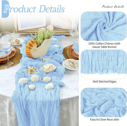 3 Pack Baby Blue Cheesecloth Table Runner 17x108 Inch Semi Sheer Boho Gauze - Image 3