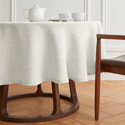 Solino Home Linen 60 Inch Round Tablecloth - 100% Pure Linen Light Flax Round Tablecloth - Machine Washable Table Cloth for Spring, Easter - Sonoma