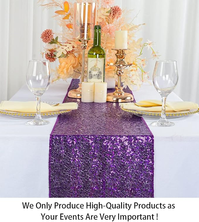 ShiDianYi Sequin Table Runners 10PCs 12x72 Purple Glitter Table Cover - Image 2