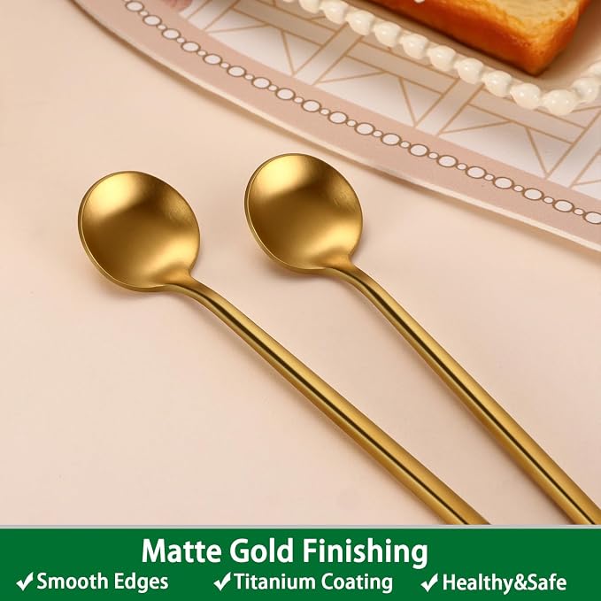 7.95 Inches Matte Gold Stainless Steel Iced Tea Spoons, Long Handle Ice - Image 4