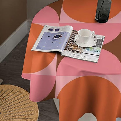 Mid Century Round Tablecloth, Abstract Retro 50s 60s Style Geometric Print Tablecloth for Home Party Dining Room Kitchen Decorm 36Inch(90cm)
