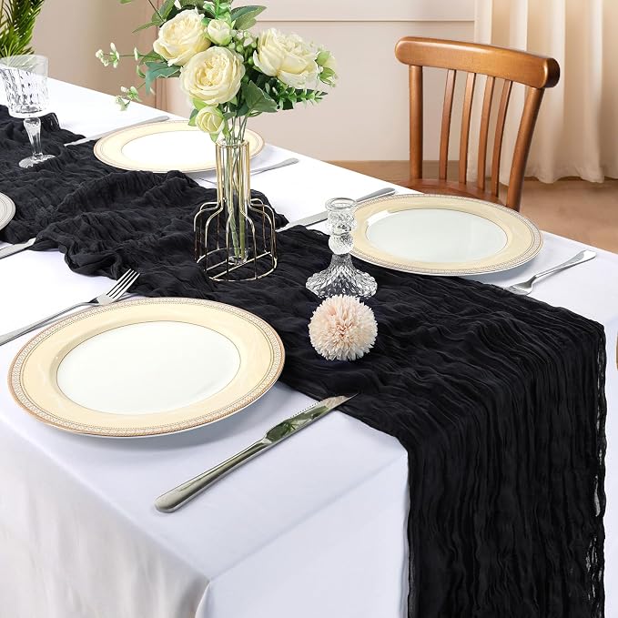 6 Pack 10Ft Black Cheesecloth Table Runner 23 x 120 Inch | Gauze Rustic Boho - Image 2