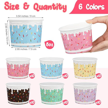 Aodaer 60 Pack 8oz Paper Cups Sprinkles Ice Cream Bowls Disposable Snack Bowls - Image 2