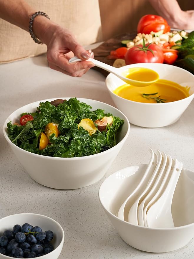 DOWAN Large Salad & Soup Bowls - 60 OZ Ceramic White Bowls - Image 6