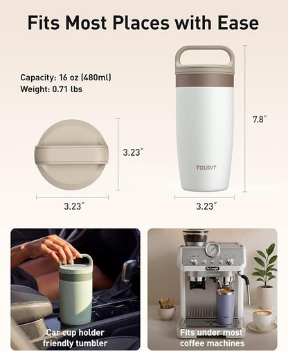 TOURIT Travel Coffee Mug 16 oz, Leakproof 2-Part Drink Lid Coffee Tumbler Cup - Image 7