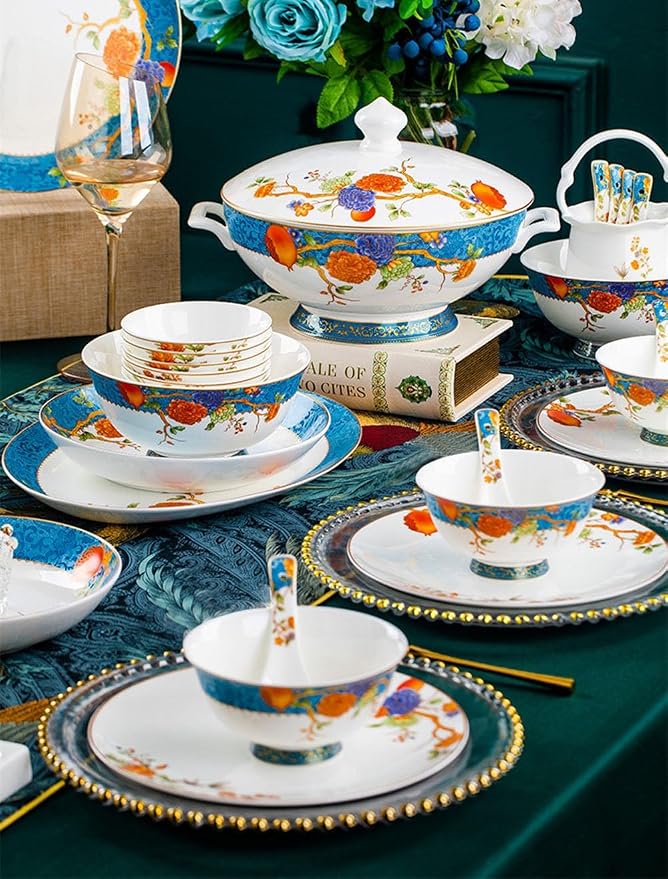 60 Pieces of 10-12 People Bone China Bowl and Plate Dinnerware Set Pomegranate - Image 6