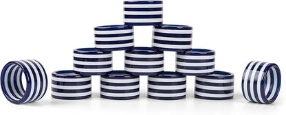 Epoxy Napkin Rings – Elegant Navy Blue & White Napkin Holders Set of 12 for Table Decor, Parties, Weddings & Dining - Modern Round Serviette Rings for Home & Holiday Celebrations - CLEENTABLE