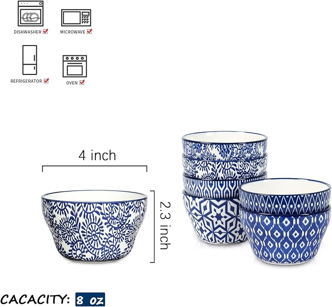 Selamica Ceramic 8oz Bouillon Cups 4 Inch Small Bowls, Dessert bowls - Image 2