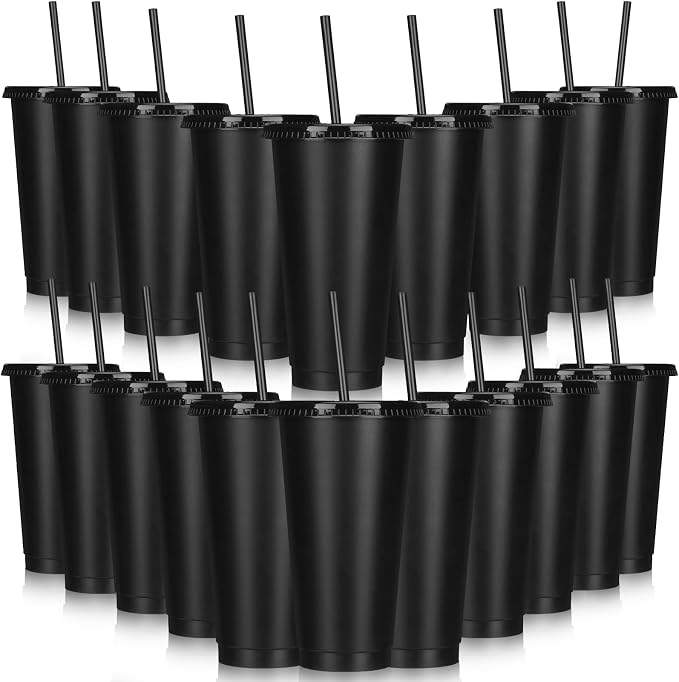 Bokon 30 Sets Tumbler with Straw and Lid Bulk 24 oz Reusable Plastic Cups to Go by Bokon