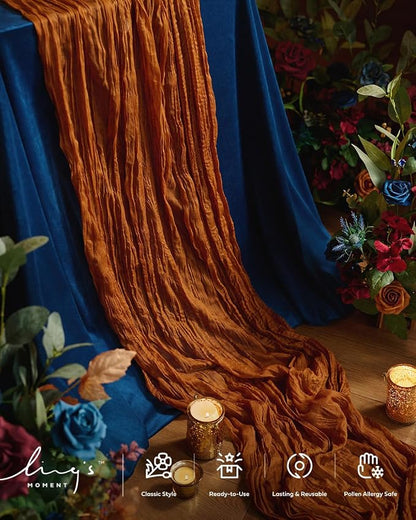 Ling's Moment Terracotta Cheesecloth Table Runner, 120 Inch, Burnt Orange | 10FT - Image 4