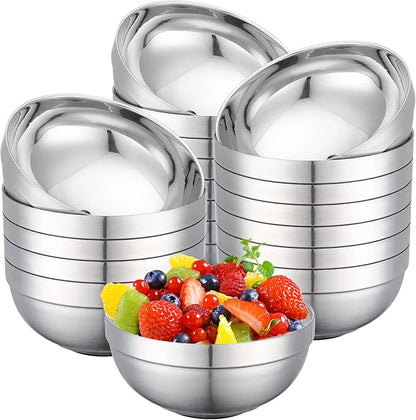 Stainless Steel Bowls Bulk, 20 Pack 5.9in 20.6oz 610ml Medium SUS304 Double Wall Insulated Stackable Metal Cereal Eating Bowl Containers for Restaurant Serving Dishes Salad Ice Cream Soup Rice