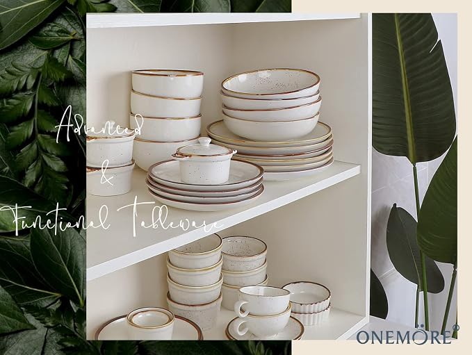 ONEMORE 30 Oz Porcelain Salad Pasta Bowls, Shallow & Wide Bowls Plates Set of 6 - Image 7