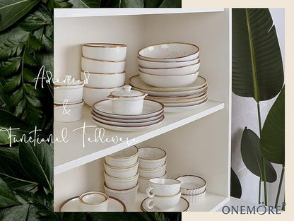 ONEMORE 30 Oz Porcelain Salad Pasta Bowls, Shallow & Wide Bowls Plates Set of 6 - Image 7