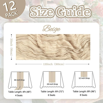 12 Pack Beige Cheesecloth Table Runner 10ft Boho Gauze Fabric Cheese Cloth - Image 2