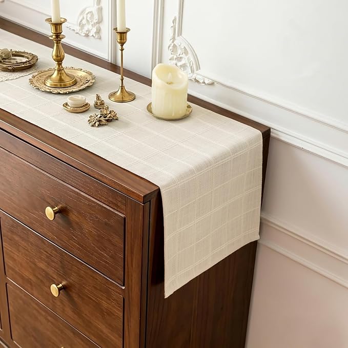 Linen Textured Table Runner, Ivory Table Runners 48 Inches Long | Raised Grid - Image 5