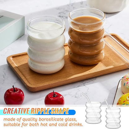 Tessco for you 4 Pcs Creative Glass Cups Vintage Drinking Glasses Ribbed - Image 4
