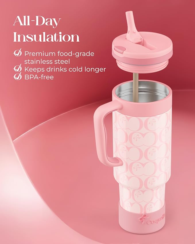 40 oz Insulated Tumbler with Handle and Push-Button Straw Lid, Stainless Steel - Image 4