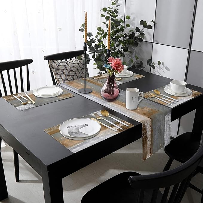 Emvency Table Runner and Placemats Set of 6, Abstract Modern | Painting - Image 5