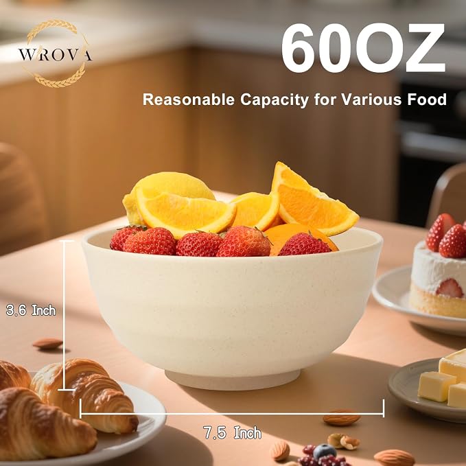 6-piece Unbreakable Cereal Bowls Set, 60oz Wheat Straw Bowls Alternative - Image 2